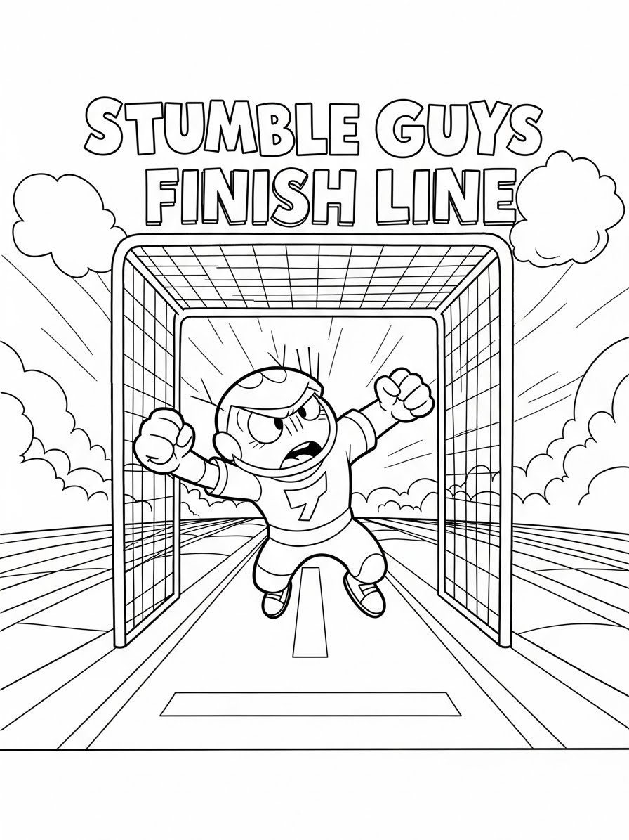 Desenho dos Stumble Guys na linha de chegada para colorir