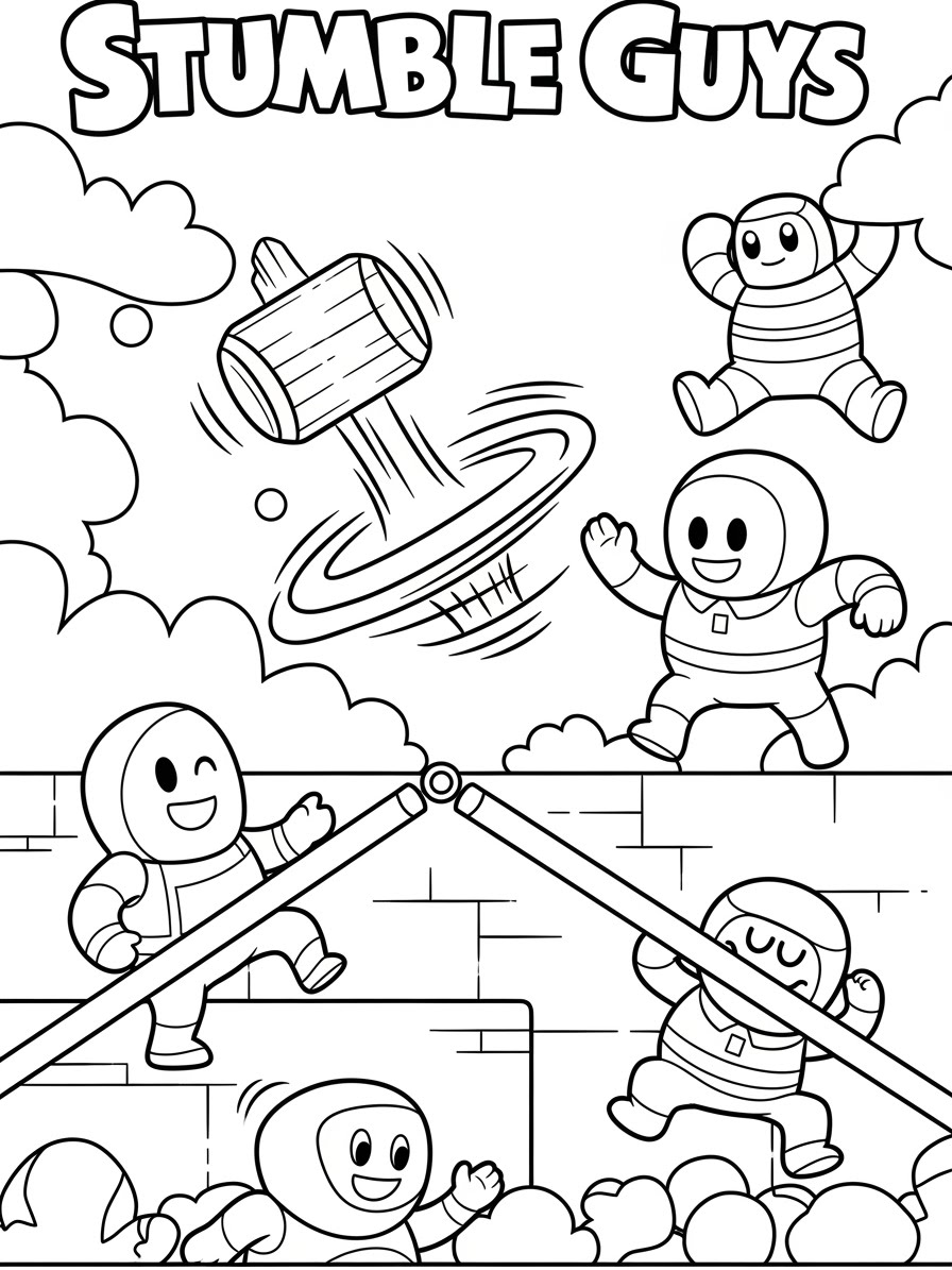Desenho dos Stumble Guys brincando em um cenário divertido