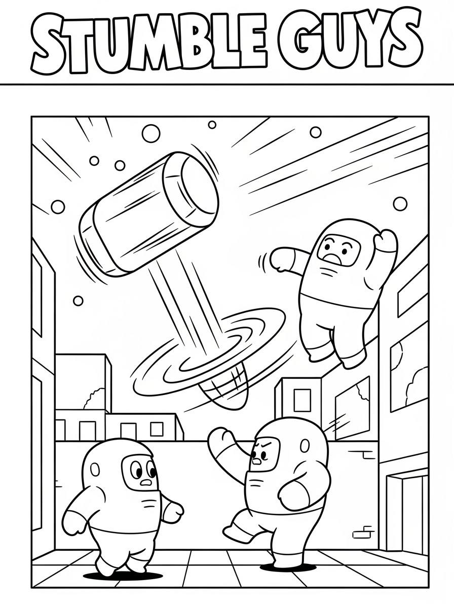 Desenho dos Stumble Guys pulando em uma luta divertida para colorir