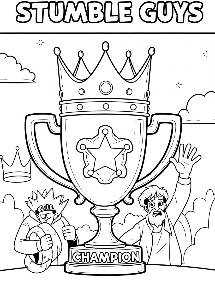 Desenho dos Stumble Guys com troféu de campeão para colorir