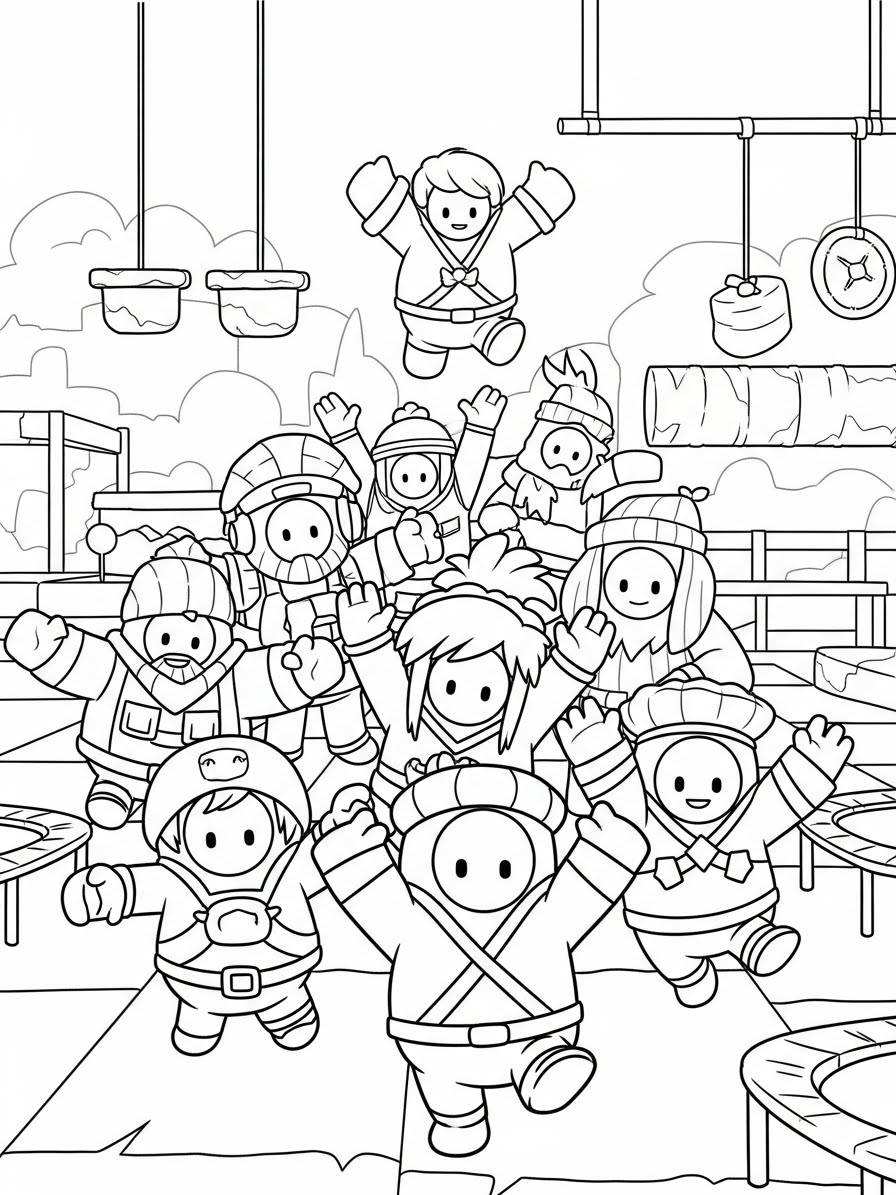 Desenho dos Stumble Guys celebrando em um cenário divertido