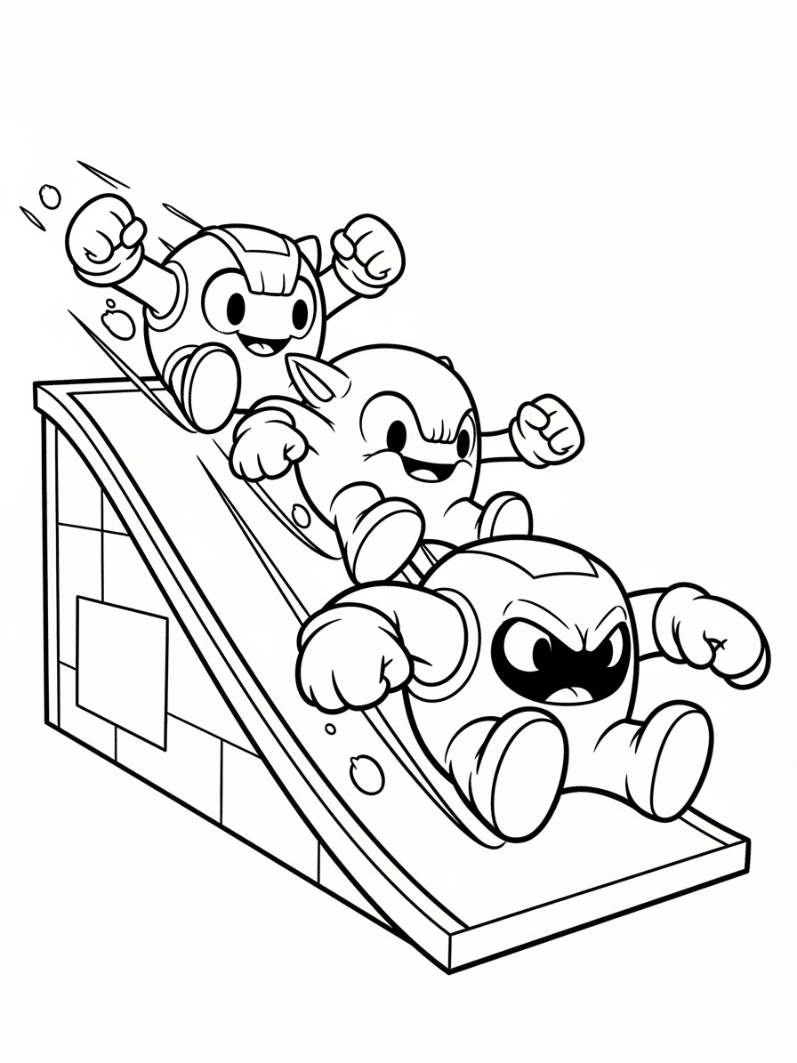 Desenho dos Stumble Guys escorregando em uma pista para colorir