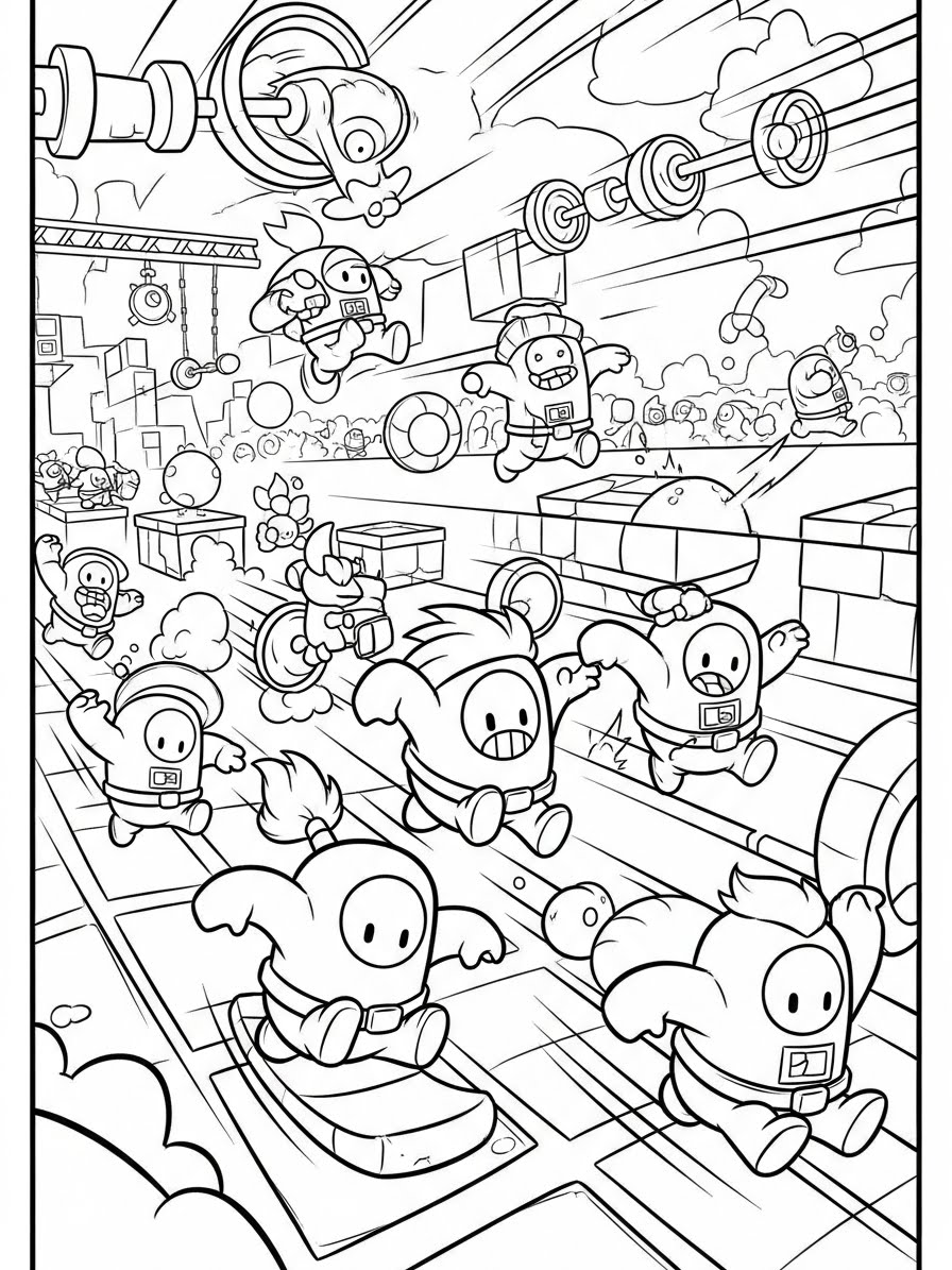 Desenho dos Stumble Guys correndo e saltando para colorir