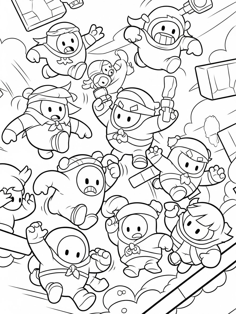 Desenho dos Stumble Guys pulando e se aventurando para colorir