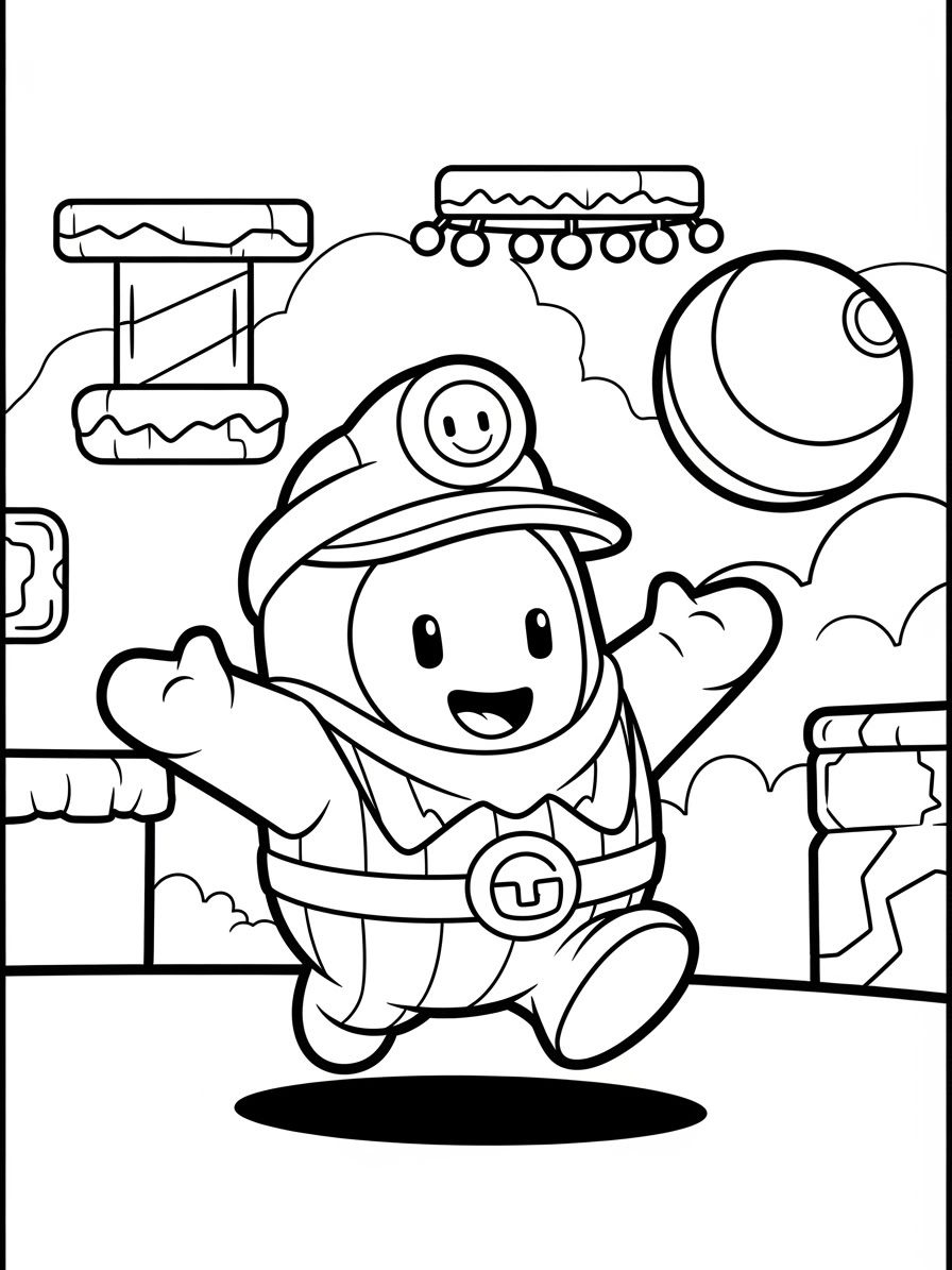 Desenho dos Stumble Guys alegre jogando bola para colorir