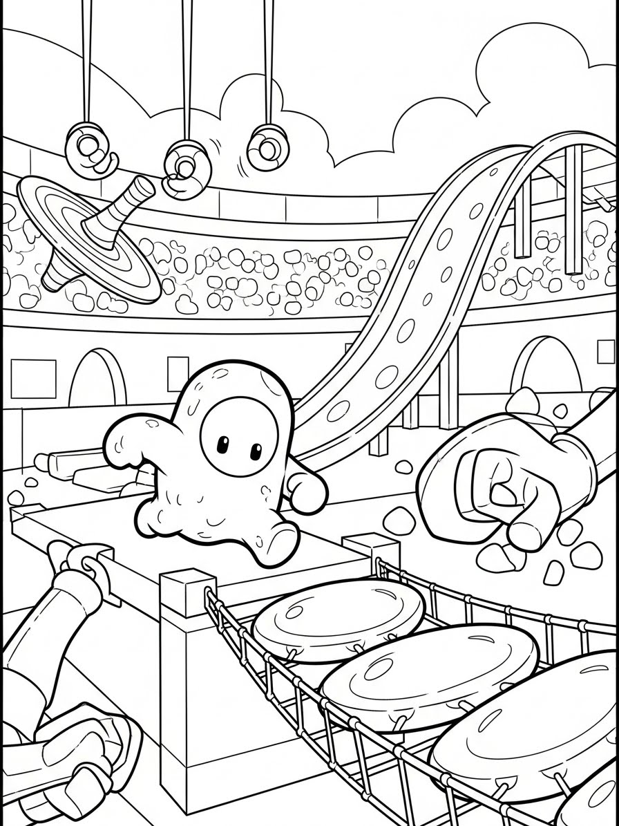 Desenho dos Stumble Guys em um cenário de competição para colorir