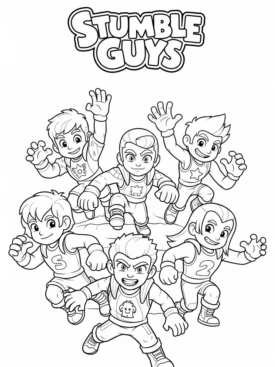 Desenho dos Stumble Guys em grupo para colorir