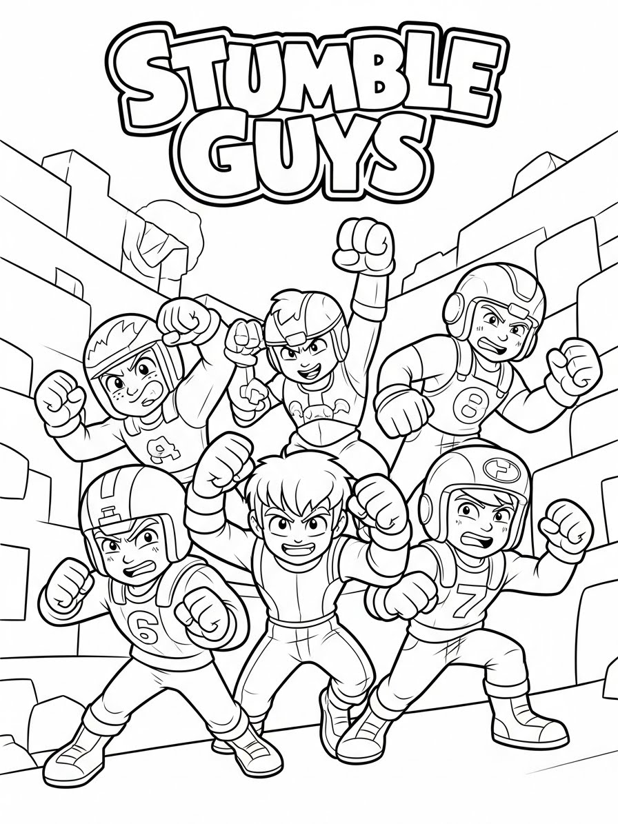 Desenho dos Stumble Guys comemorando com os punhos para colorir
