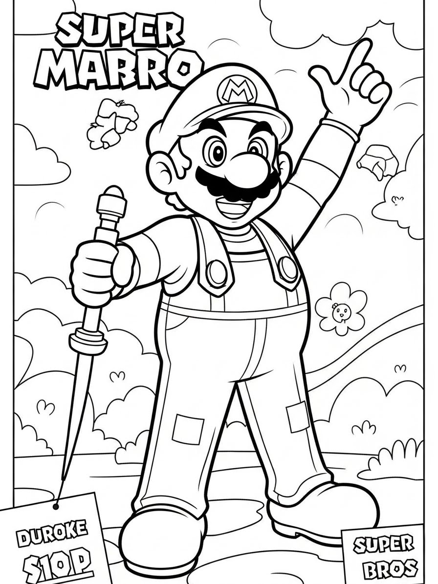 Desenho do Super Mario Bros com o Mario para colorir