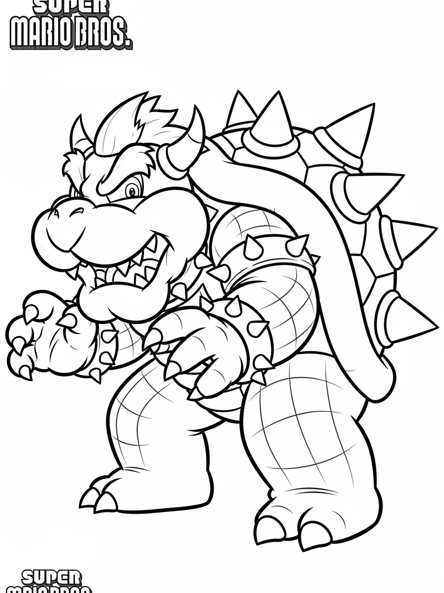 Desenho do Super Mario Bros com o Bowser para colorir