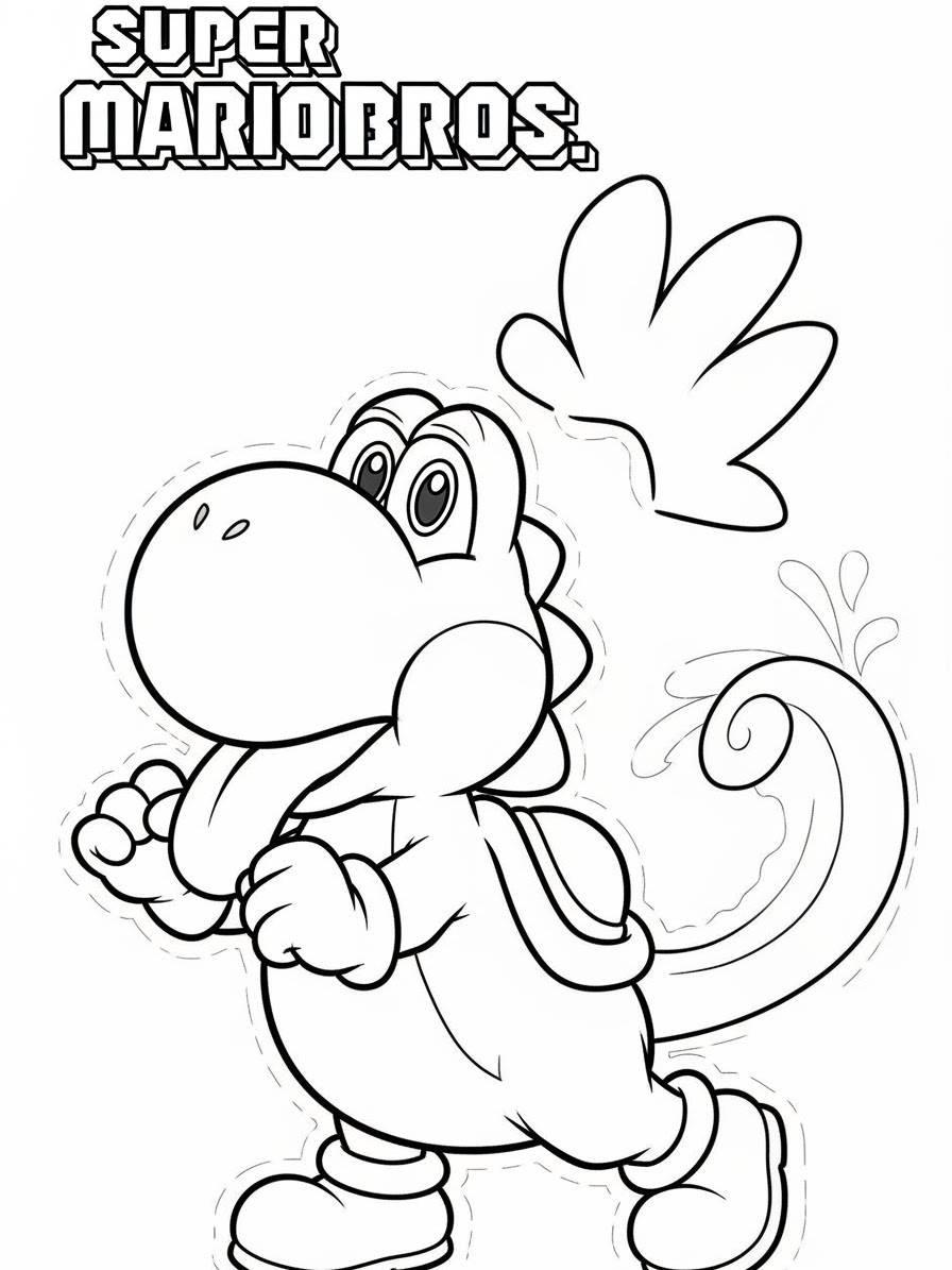 Desenho do Super Mario Bros com o Yoshi para colorir