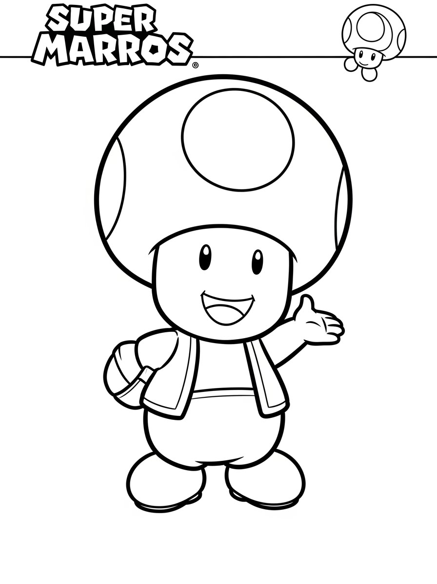 Desenho do Super Mario Bros com o Toad para colorir