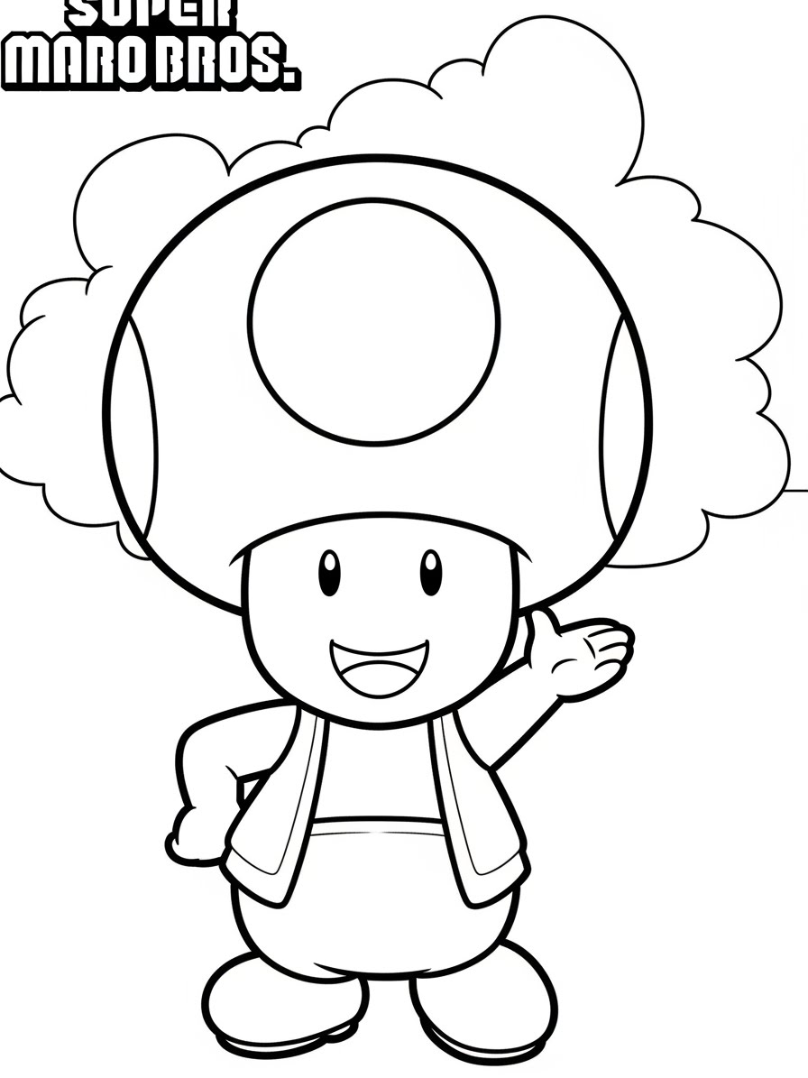 Desenho do Super Mario Bros com o Toad para colorir