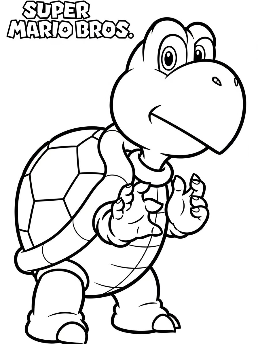 Desenho do Super Mario Bros com o Koopa Troopa para colorir