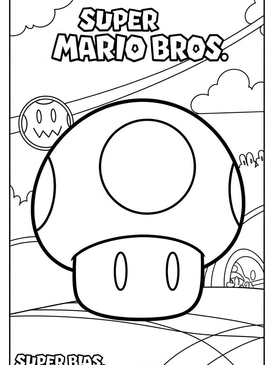 Desenho do Super Mario Bros cogumelo para colorir