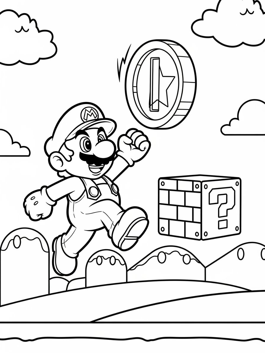 Desenho do Super Mario Bros com o Mario para colorir