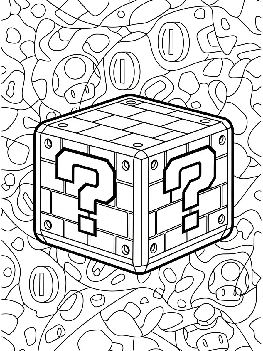 Desenho do Super Mario Bros bloco question mark para colorir