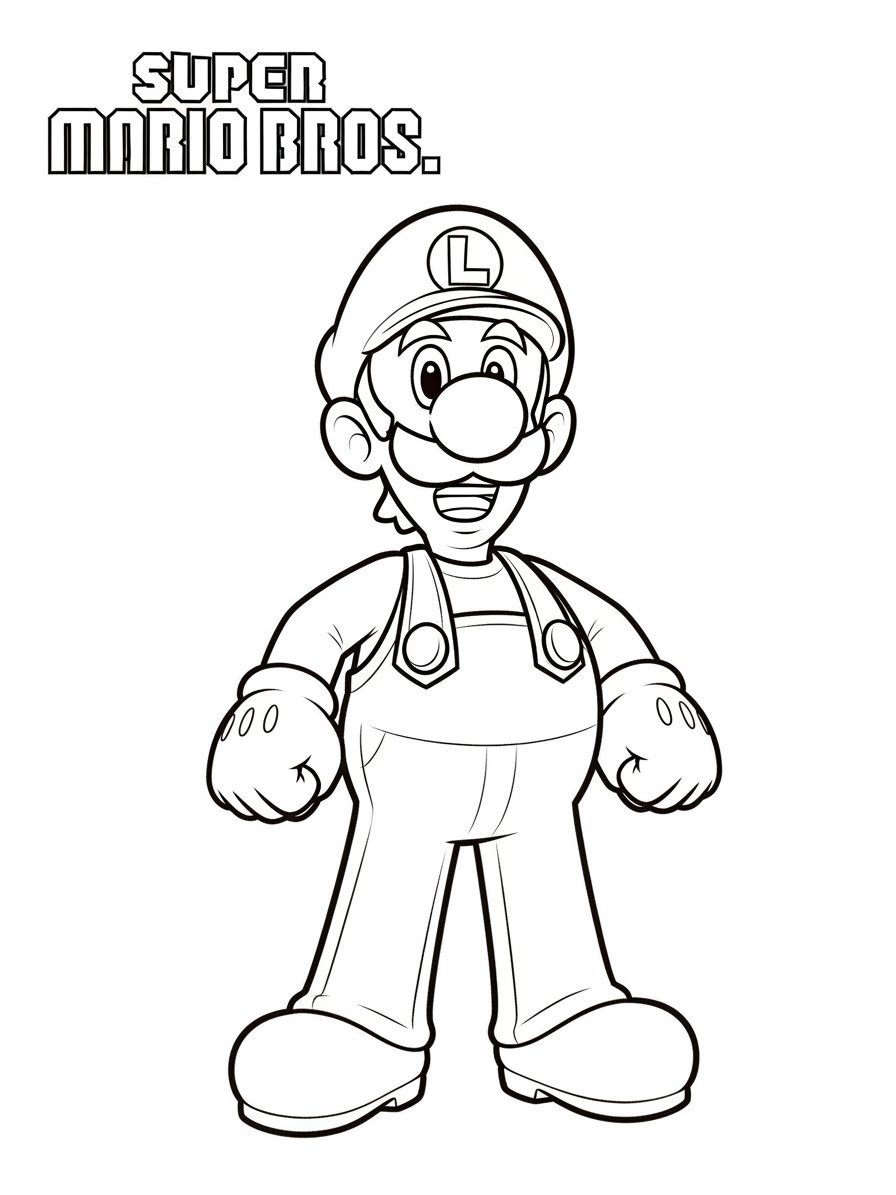 Desenho do Super Mario Bros com o Luigi para colorir