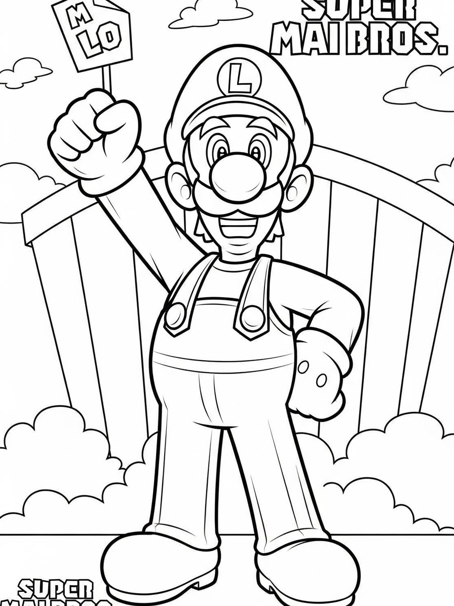 Desenho do Super Mario Bros com o Luigi para colorir