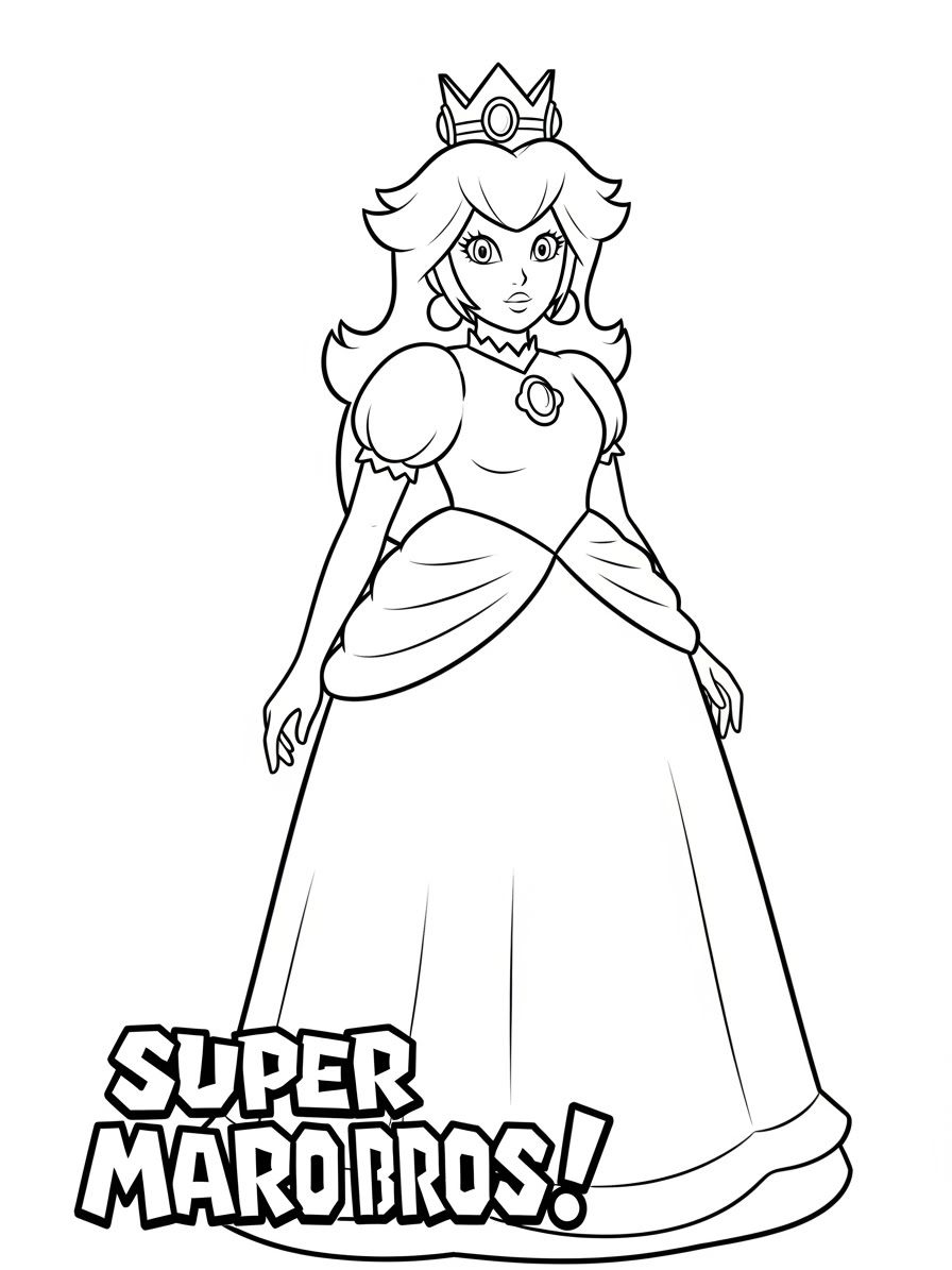 Desenho do Super Mario Bros com a Princesa Peach para colorir
