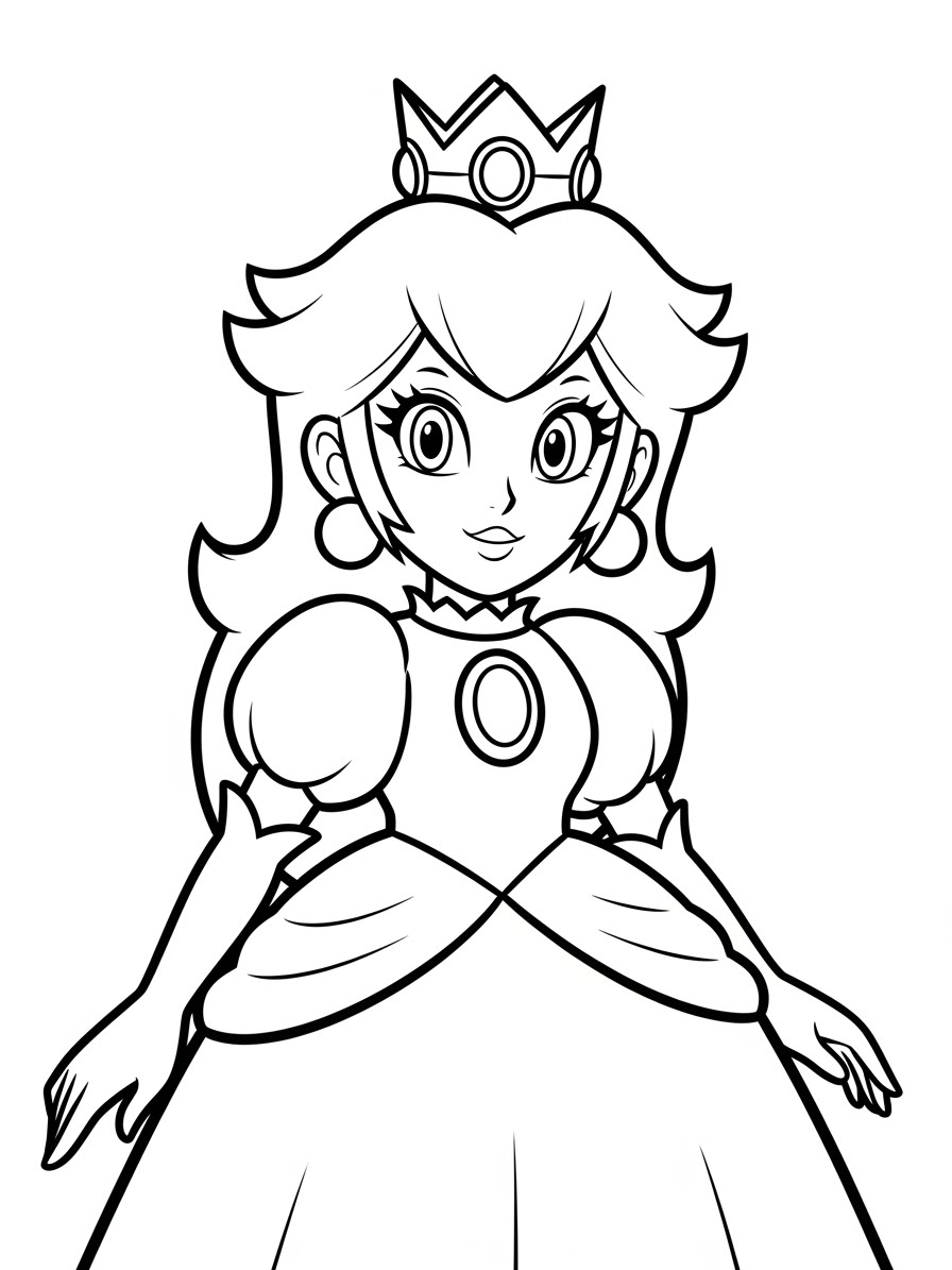Desenho do Super Mario Bros com a Princesa Peach para colorir
