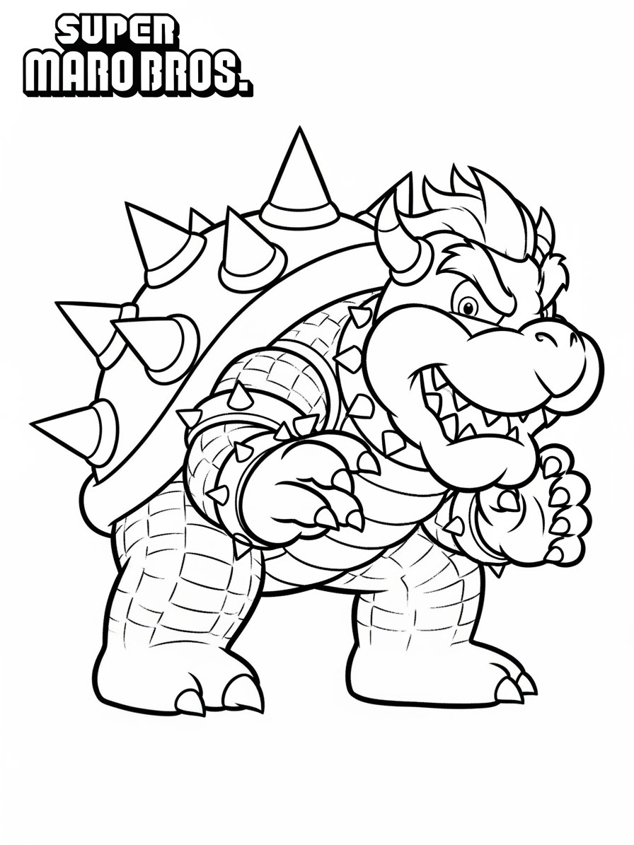 Desenho do Super Mario Bros com o Bowser para colorir