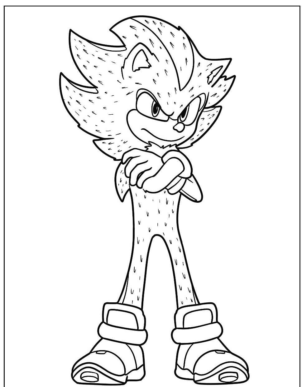 Desenho do Sonic com expressão séria para imprimir e colorir