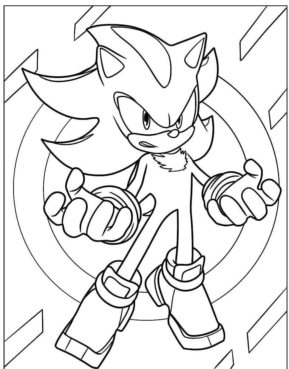 Desenho do Super Sonic em ação pronto para colorir