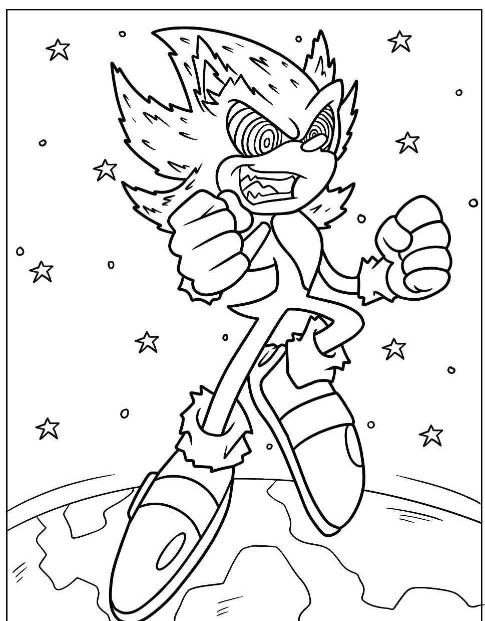 Desenho do Sonic Efeito da Coragem para imprimir e colorir