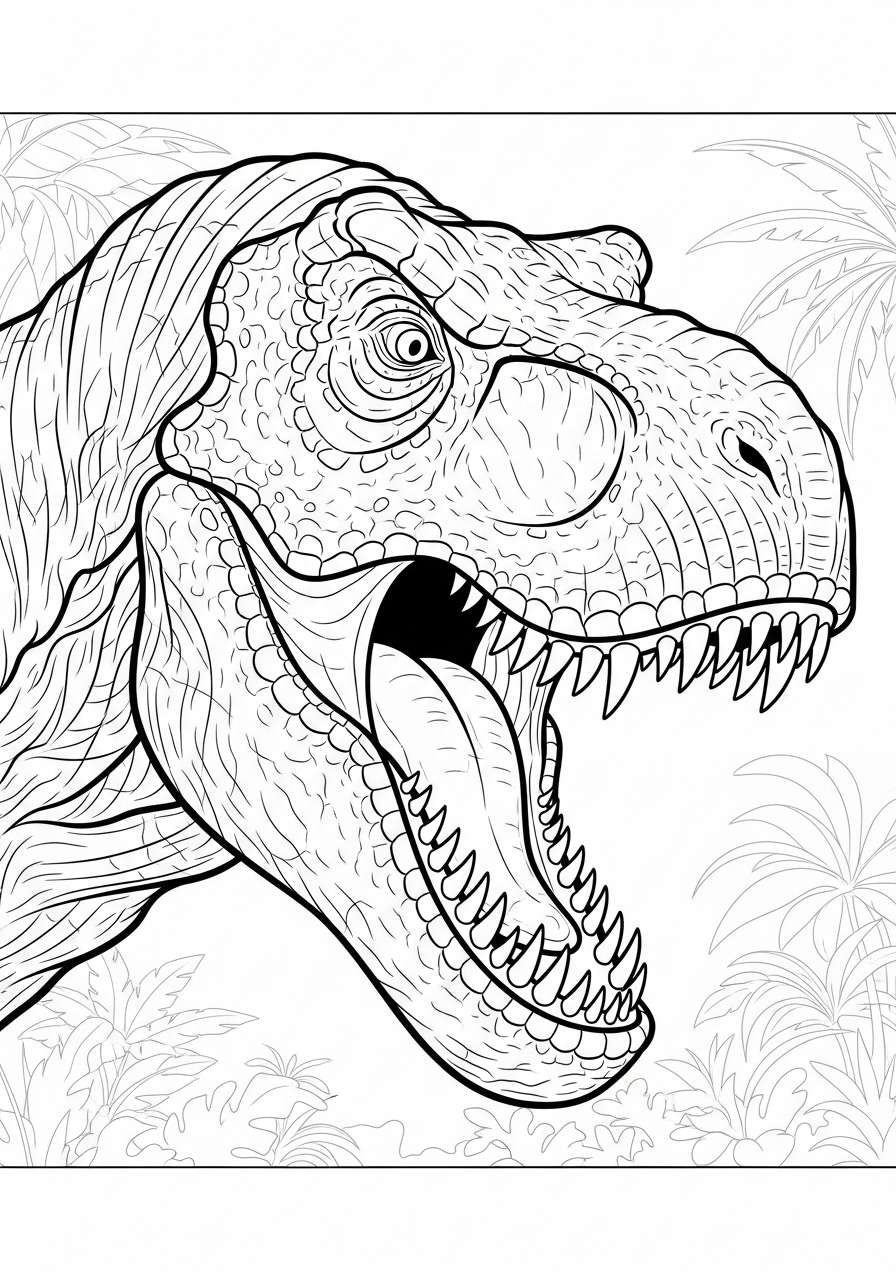 Desenho detalhado de T-Rex rugindo para colorir