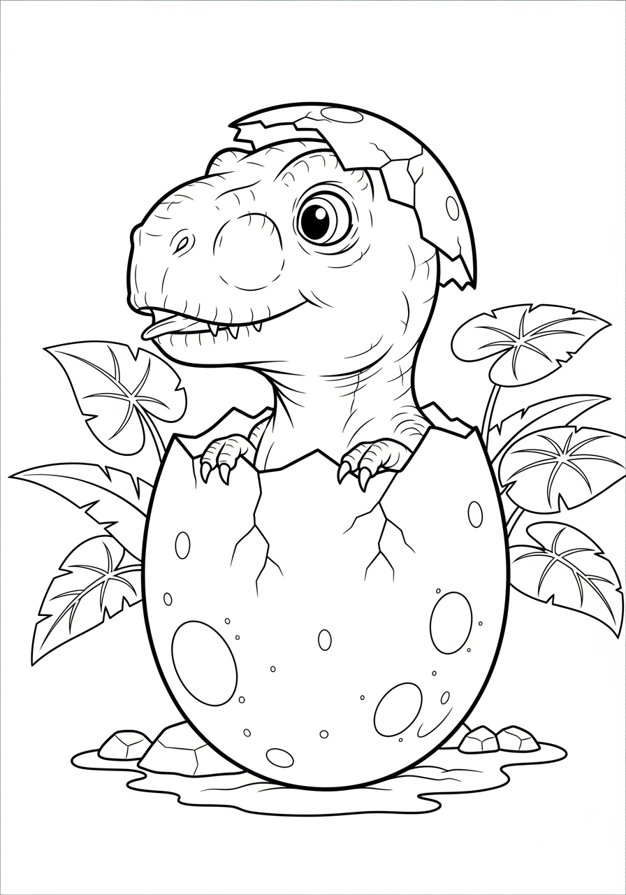 Desenho de um dinossauro bebê saindo do ovo para colorir