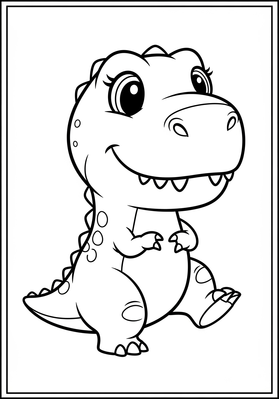Desenho de T-Rex sorrindo em estilo cartoon para colorir