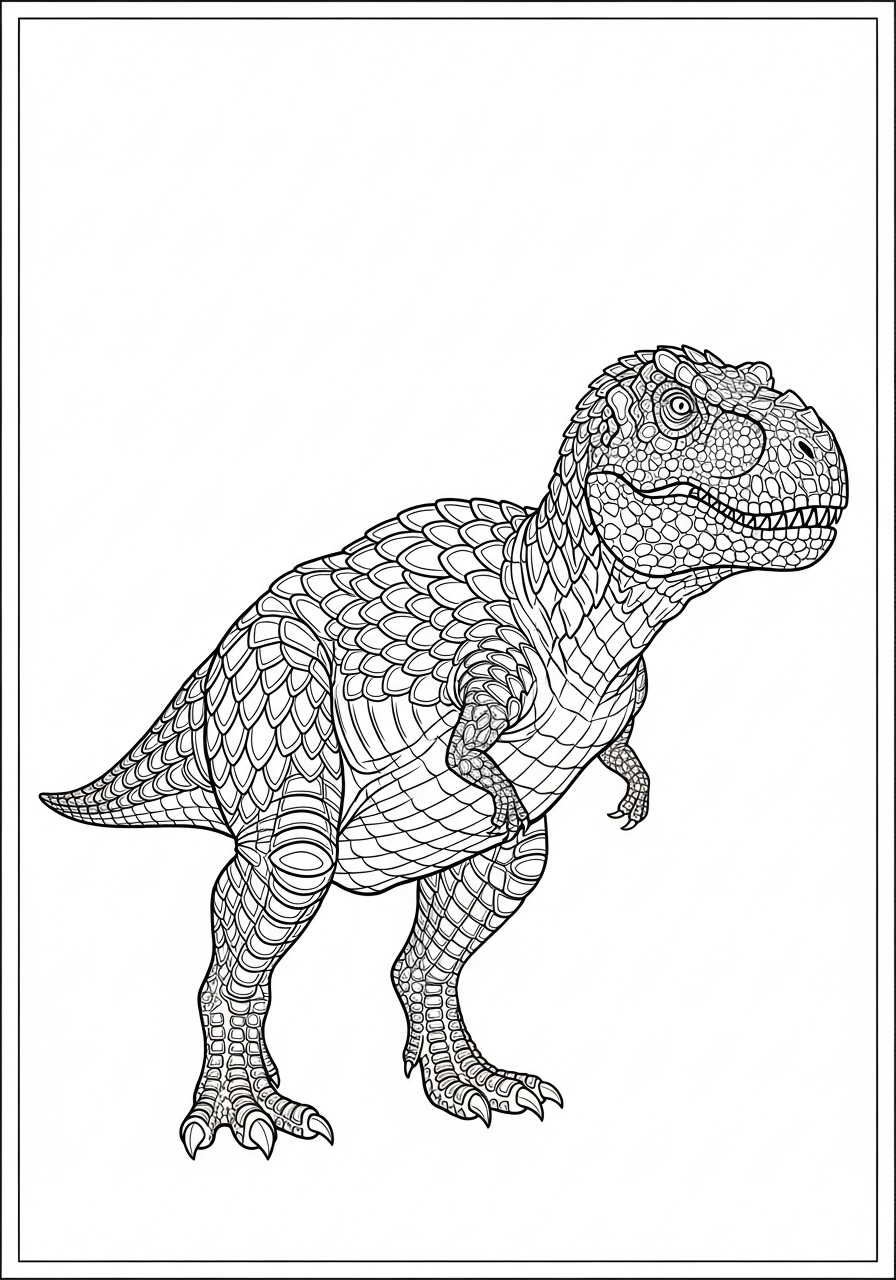 Desenho de T-Rex detalhado para imprimir e colorir
