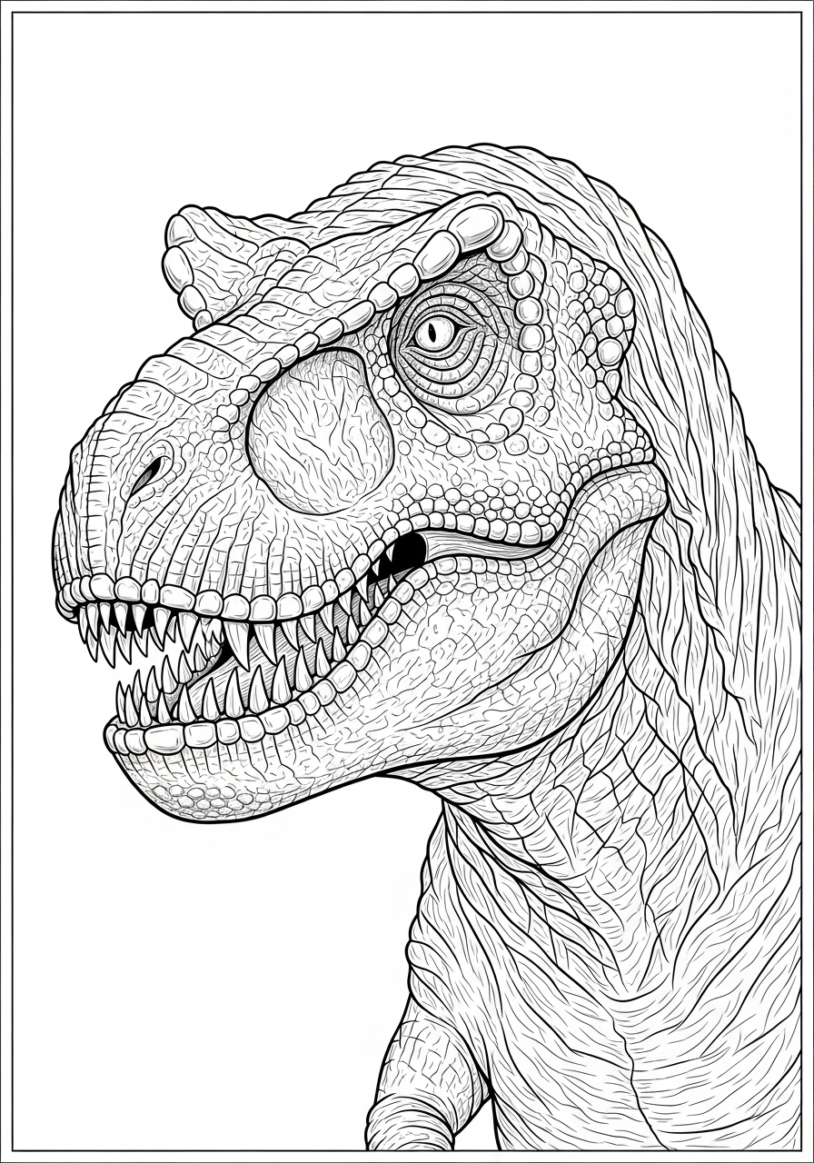 Desenho detalhado de cabeça de T-Rex para colorir