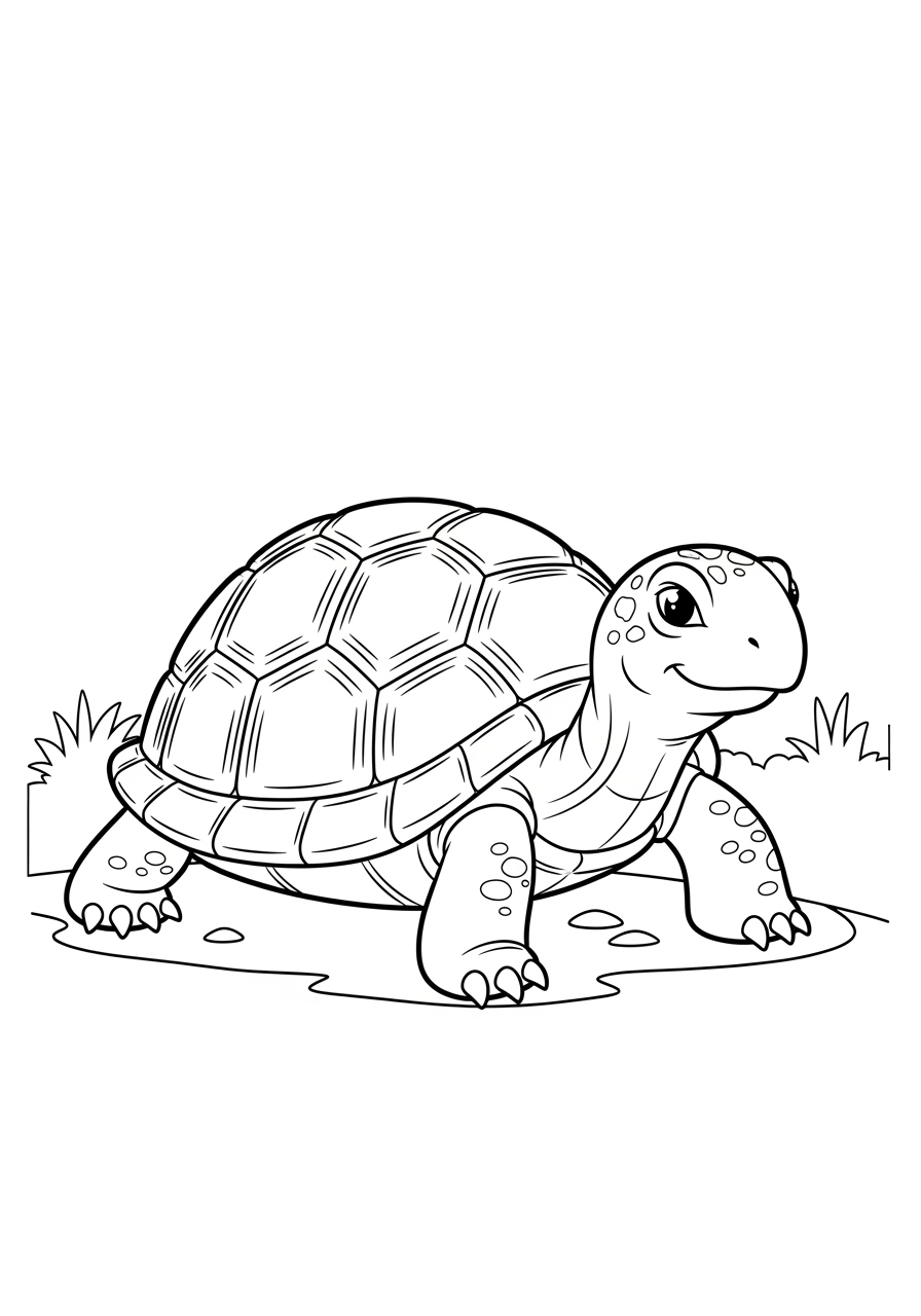 Desenho de Tartaruga em um cenário natural para colorir