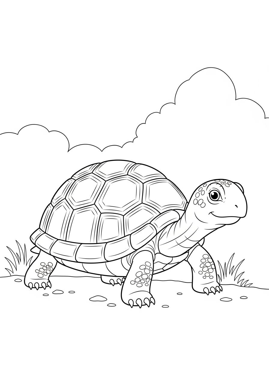 Desenho de Tartaruga em um ambiente natural para colorir