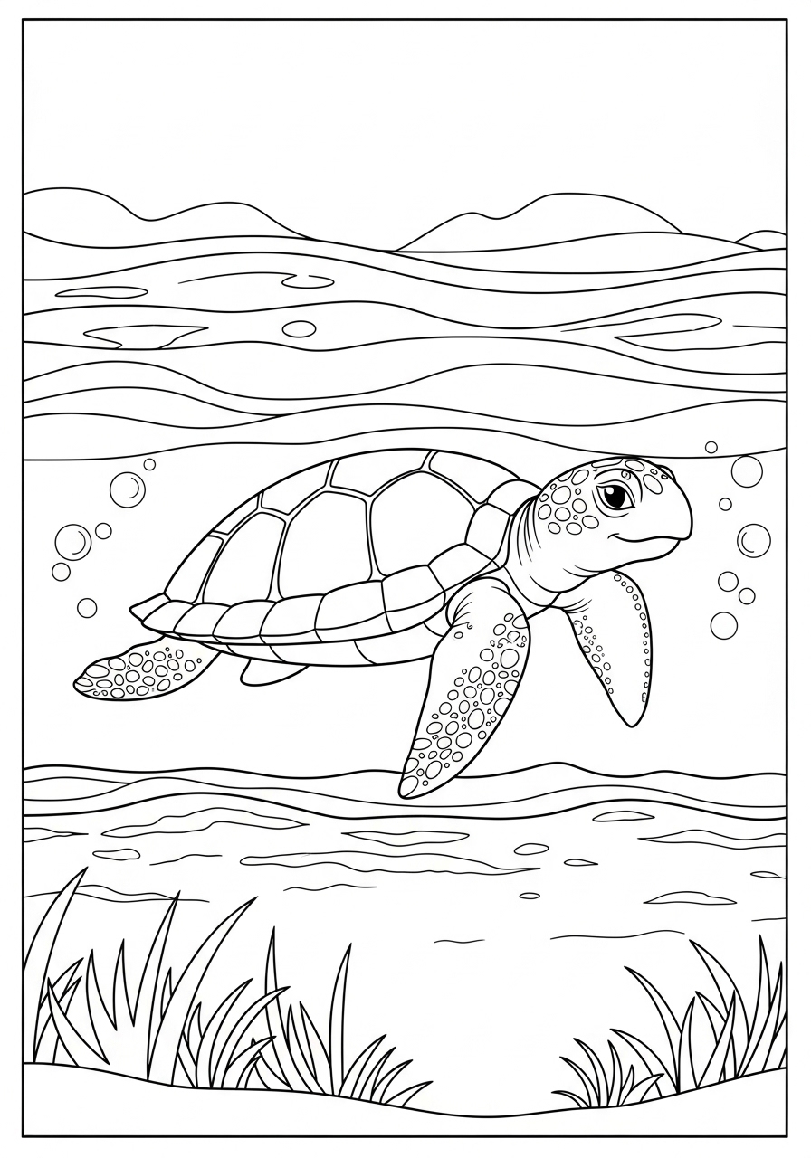 Desenho de Tartaruga nadando embaixo da água para colorir