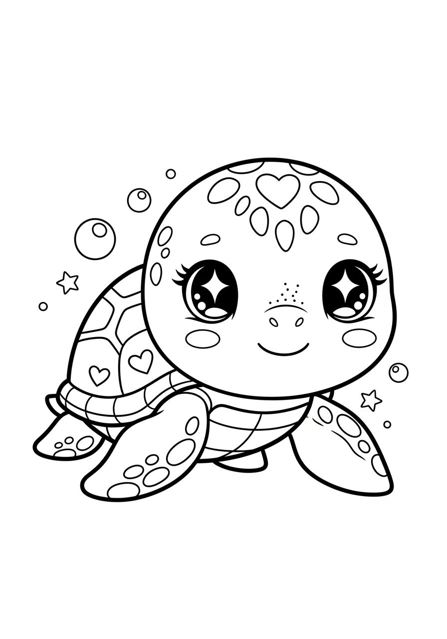 Desenho de Tartaruga fofa com olhos grandes para colorir
