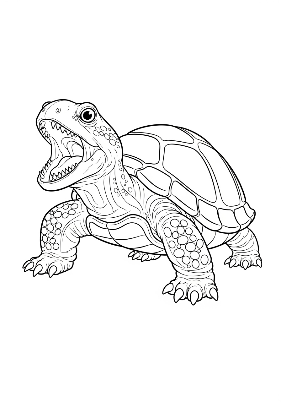 Desenho de Tartaruga com boca aberta para colorir