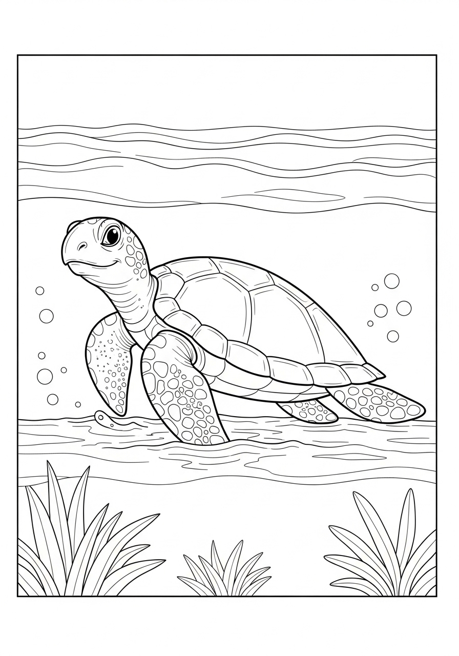 Desenho de Tartaruga saindo da água para colorir