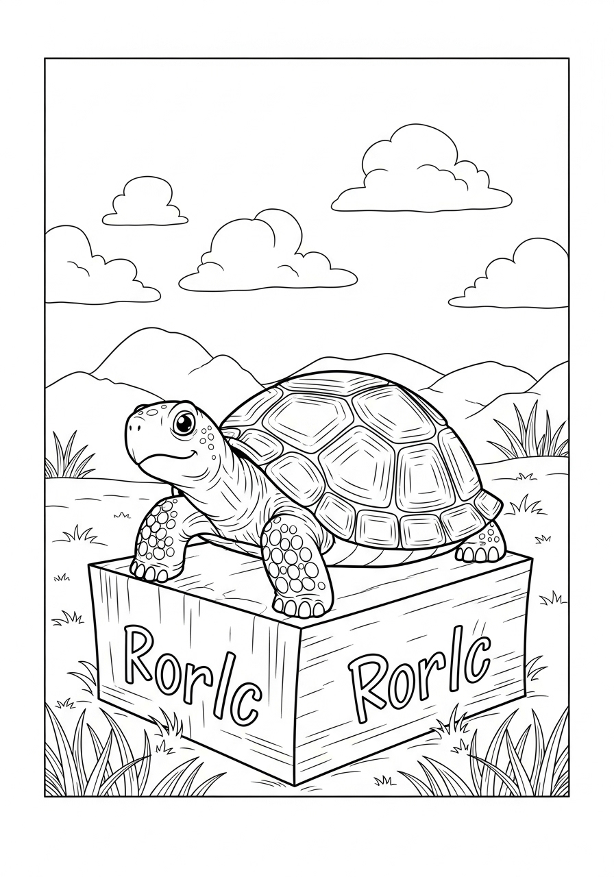Desenho de Tartaruga reposando em uma caixa para colorir
