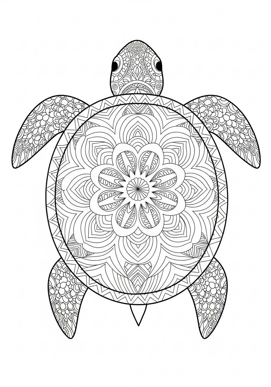 Desenho de Tartaruga com detalhes para colorir