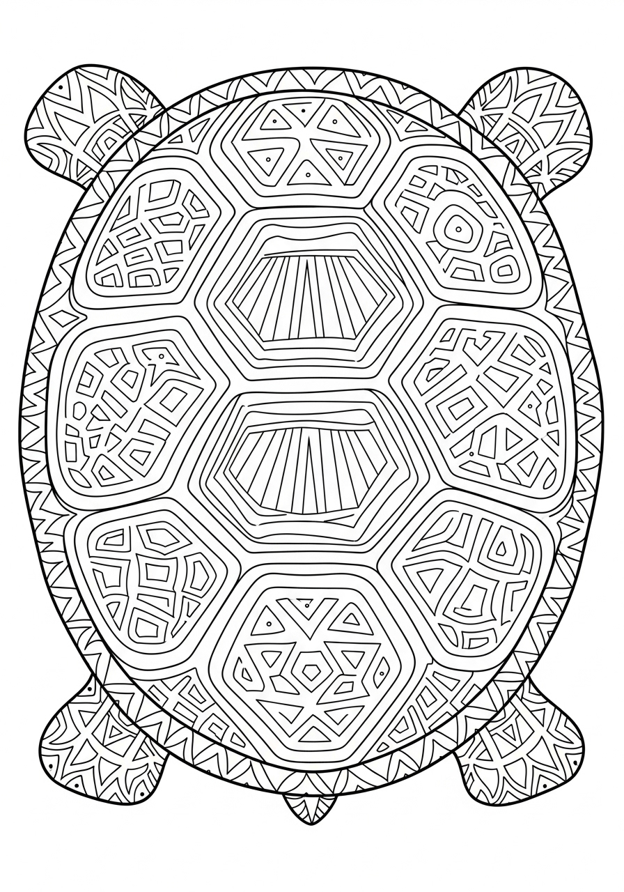 Desenho de Tartaruga com padrões geométricos para colorir