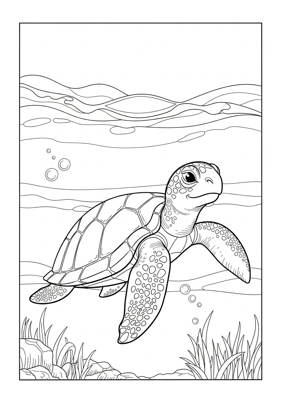 Desenho de Tartaruga nadando embaixo dágua para colorir