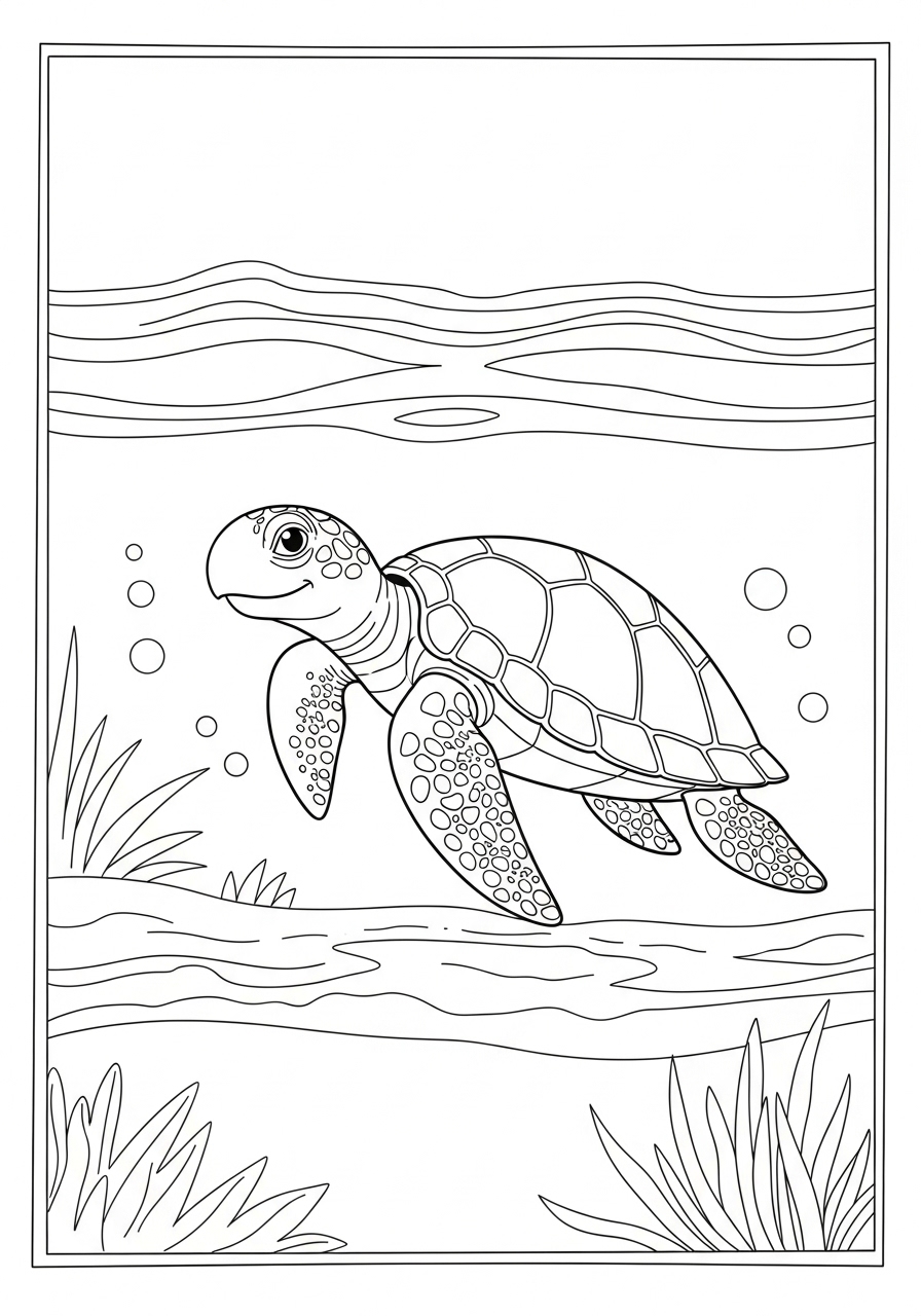 Desenho de Tartaruga nadando embaixo da água para colorir