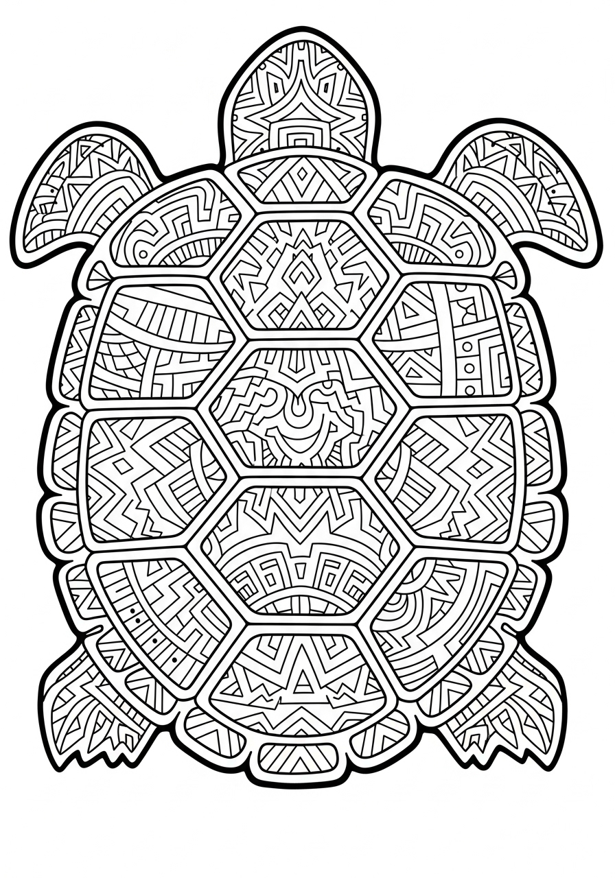 Desenho de Tartaruga com padrões geométricos para colorir