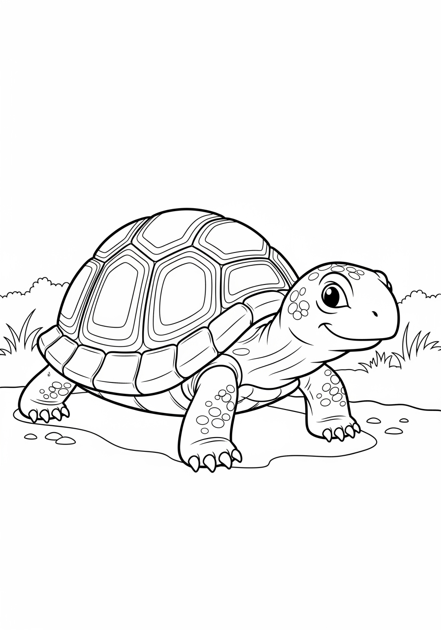 Desenho de Tartaruga em um ambiente natural para colorir