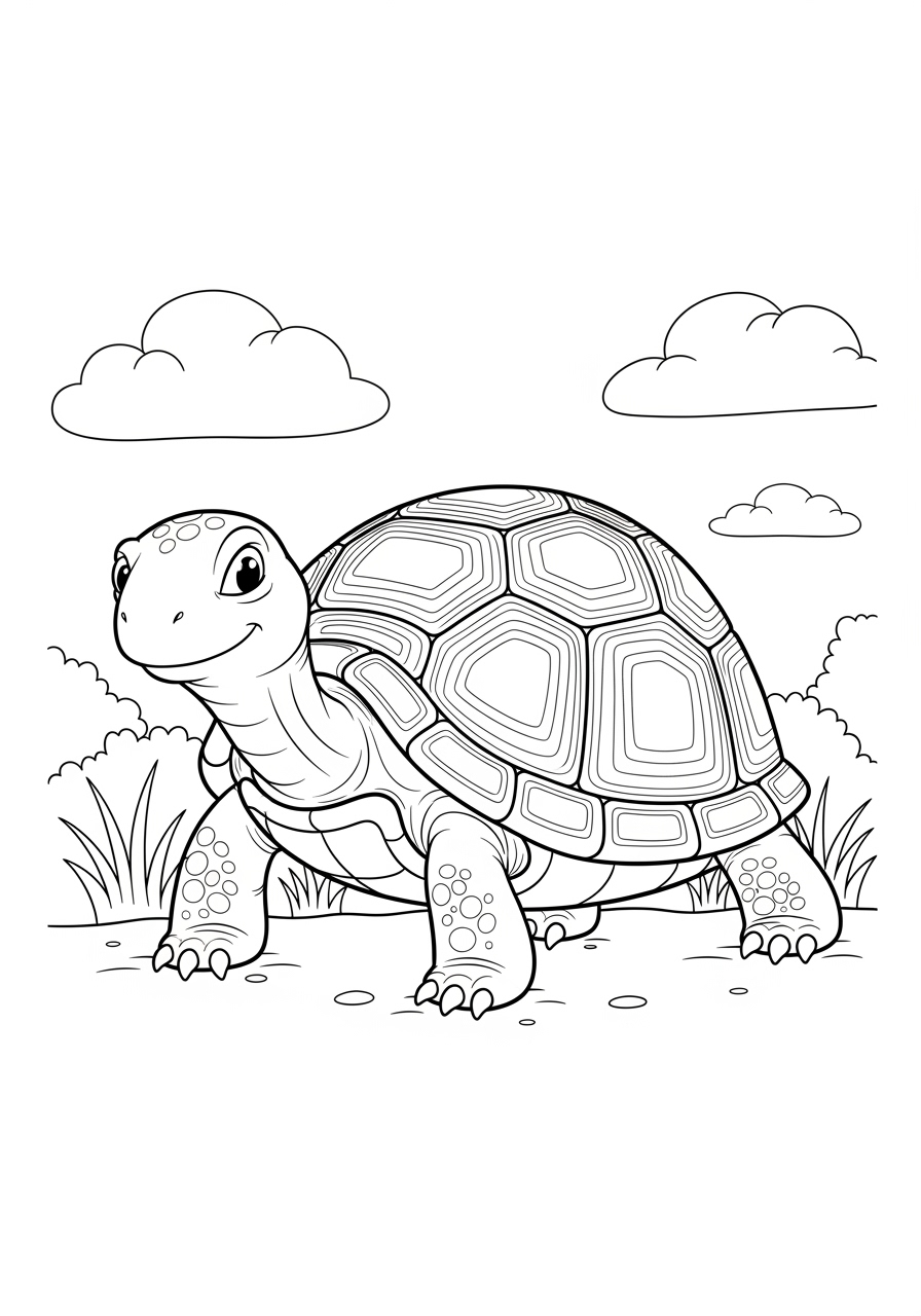 Desenho de Tartaruga caminhando em paisagem natural