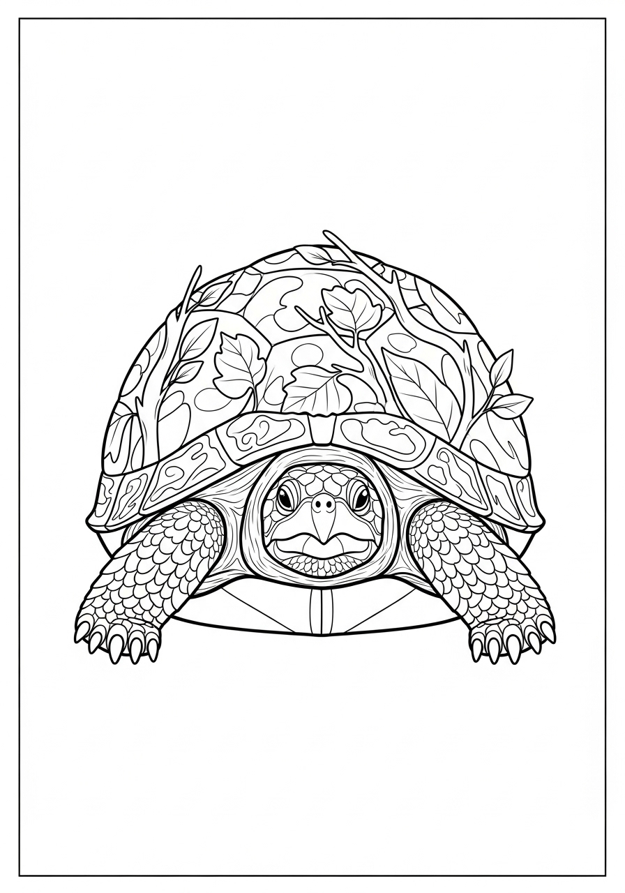 Desenho de Tartaruga decorada com folhas para colorir