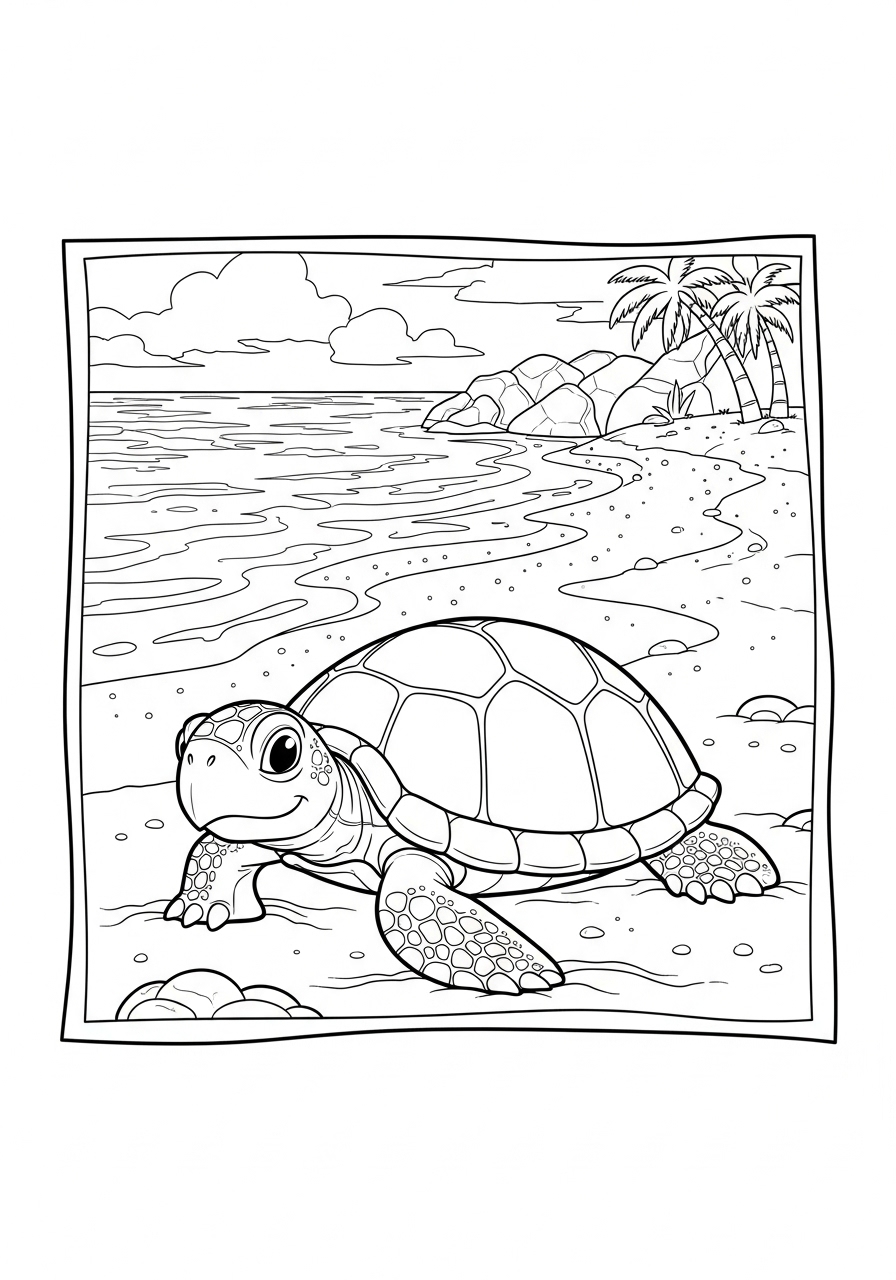 Desenho de Tartaruga na praia para colorir